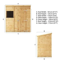 Waltons 6' X 4' Outdoor Tongue & Groove Pent Roof Modular Repositionable Shiplap Garden Storage Shed -Garden Central Sales Store SI 001 004 0124 6x4 Shiplap Pent Spec Drawing 01