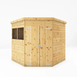Waltons 7' X 7' Outdoor Shiplap Tongue & Groove Flat Roof Garden Corner Storage Shed -Garden Central Sales Store SI 001 004 0127 7x7 Shiplap Corner Shed Front