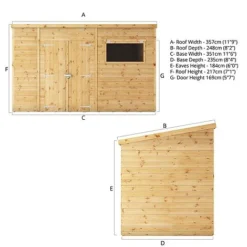 Waltons 12' X 8' Premium Shiplap Pent Roof Garden Shed -Garden Central Sales Store SI 001 004 0132 Spec Drawing 01