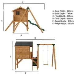 Waltons 5' X 5' Children's Tulip Playhouse With Tower & Activity Set -Garden Central Sales Store SI 002 001 0008 Tulip Playhouse Tower and Slide Activity Front Spec Drawing