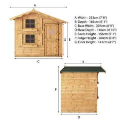 Waltons 7 X 5 Honeypot Snowdrop Apex Wooden Garden Playhouse With Loft -Garden Central Sales Store SI 002 001 0015 Double Story Snowdrop Playhouse Spec Drawing Spec20Drawing
