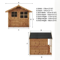 5 X 5 Waltons Honeypot Poppy Apex Wooden Playhouse -Garden Central Sales Store SI 002 001 0022 Poppy Playhouse Spec