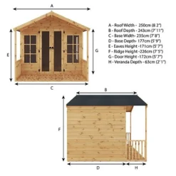 Waltons 8' X 8' Apex Summerhouse With Veranda -Garden Central Sales Store SI 003 001 0005 8x8 Wessex Summerhouse Spec Drawing 300dpi 02