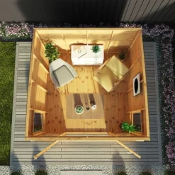 Waltons 8 X 8 Wooden Garden Shiplap Tongue And Groove Helios Summerhouse Garden Room -Garden Central Sales Store SI 003 001 0008 8x8 Helios Summerhouse WG1b Aerial