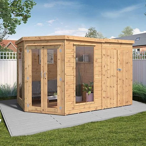 Waltons 11' X 7' Corner Summerhouse With Side Shed 1 Waltons 11' X 7' Corner Summerhouse With Side Shed