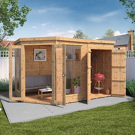 Waltons 11' X 7' Corner Summerhouse With Side Shed 2 Waltons 11' X 7' Corner Summerhouse With Side Shed - Image 2