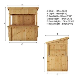 Waltons 9' X 4' Premium Pressure Treated Garden Bar - 2 Styles Available -Garden Central Sales Store SI 003 001 0094 Pressure Treated Pent 4x6 Bar With Shutters Spec Drawing1