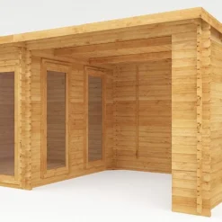 Waltons 6m X 3m Studio Pent With Outdoor Area - 28mm - Double Glazed -Garden Central Sales Store SI 006 002 0061 Log Cabin with Patio Area Studio Detail001