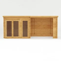 Waltons 6m X 3m Studio Pent With Outdoor Area - 28mm - Double Glazed -Garden Central Sales Store SI 006 002 0061 Log Cabin with Patio Area Studio Front