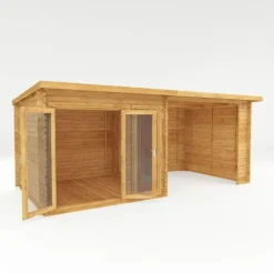 Waltons 6m X 3m Studio Pent With Outdoor Area - 28mm - Double Glazed -Garden Central Sales Store SI 006 002 0061 Pent Log Cabin with Patio Area Studio MainDO
