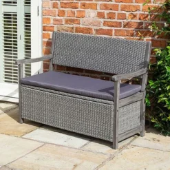 Rowlinson Alderley Rattan Storage Bench 2 Seat Grey