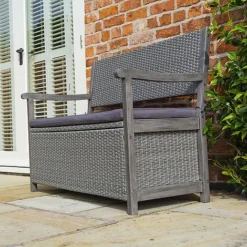 Rowlinson Alderley Rattan Storage Bench 2 Seat Grey -Garden Central Sales Store WICKBENCH Alderley20storage20bench 03