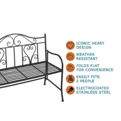 Idooka Folding Metal Bench With Heart Design -Garden Central Sales Store X77000110.KeyFeatures