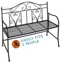 Idooka Folding Metal Bench With Heart Design -Garden Central Sales Store X77000110.TwoPeople