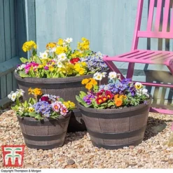 Wooden Barrel Effect Planter – Medium -Garden Central Sales Store wood bar3