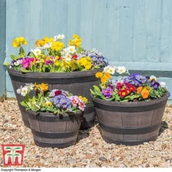 Wooden Barrel Effect Planter – Small -Garden Central Sales Store wood bar5
