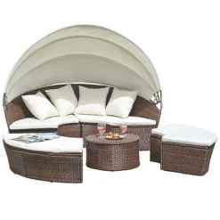 Rattan Day Bed With Table - 180cm -Garden Central Sales Store z D8635 2 1000x1000 1