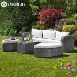 Firenze Five-Section Rattan Daybed - Dark Grey With Cover -Garden Central Sales Store z RattanG25815