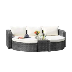 Firenze Five-Section Rattan Daybed - Dark Grey With Cover -Garden Central Sales Store z RattanG25818